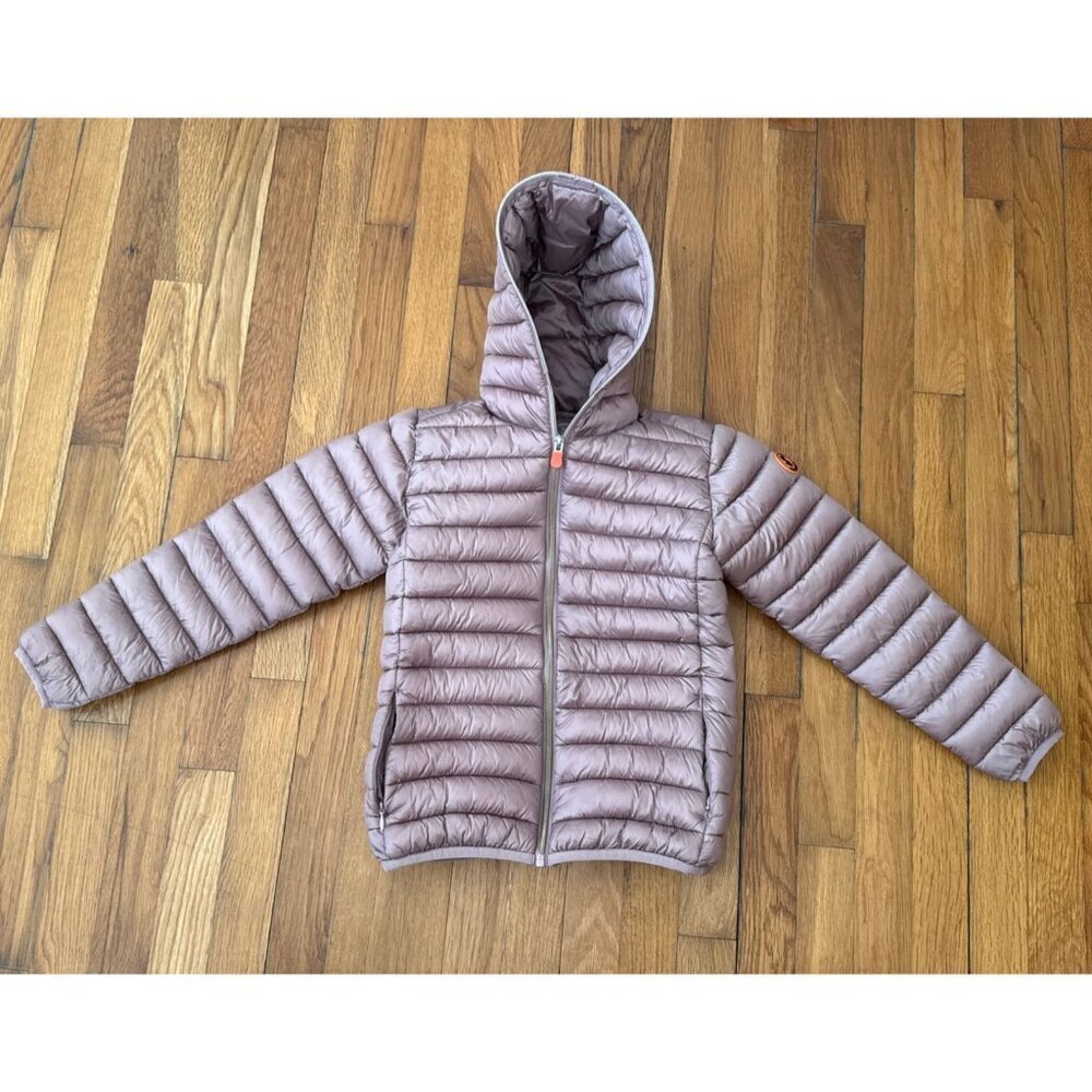 Save The Duck Girl's Quilted Puffer Jacket Hooded Logo Size 10